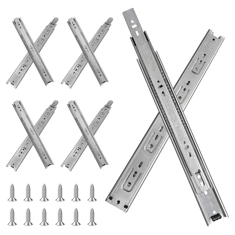 FCOUMY 10 inch Drawer Slides 4 Pairs (8pcs) Full Extension Ball Bearing Drawer Slide 3 fold Full Stretch Side Mount Drawer Slides 100 LB Capacity Drawer Slide 10"" Silver - Image 1